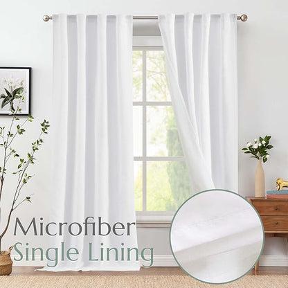 jinchan Linen Curtains with Privacy Lining 96 Inch Length White Farmhouse - Image 2