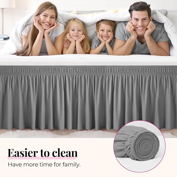 RIMELA Gray King Size Bed Skirt 18 Inch Drop, Elastic Bed Skirts Cal King Dust - Image 2