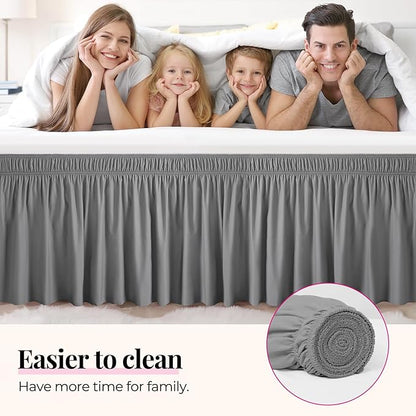 RIMELA Gray Queen Bed Skirt 12 Inch Drop, Elastic Bed Skirts Queen Size Dust - Image 4