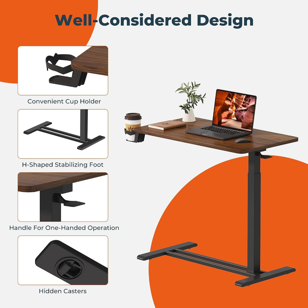 28'' Medical Overbed Bedside Table with Wheels,Rolling Table