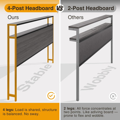 queen bed frame with charging station, led lights, side view