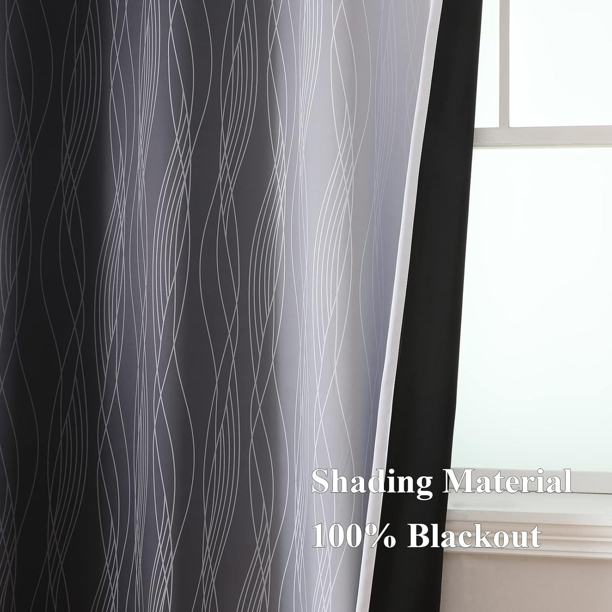 black and greyish white ombre blackout curtains for showing dimensions