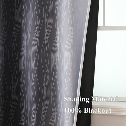 black and greyish white ombre blackout curtains for showing dimensions