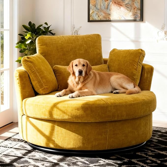 Aoiy & Wifon 42" W Oversized Swivel Accent Chair, Upholstered Round Barrel Chair by AoiyWifon
