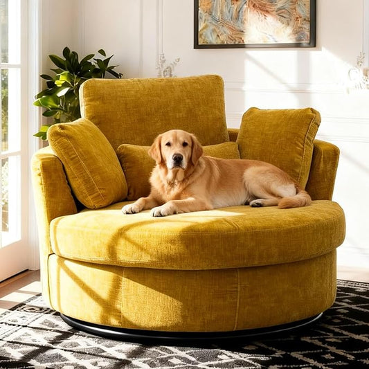 Aoiy & Wifon 42" W Oversized Swivel Accent Chair, Upholstered Round Barrel Chair by AoiyWifon