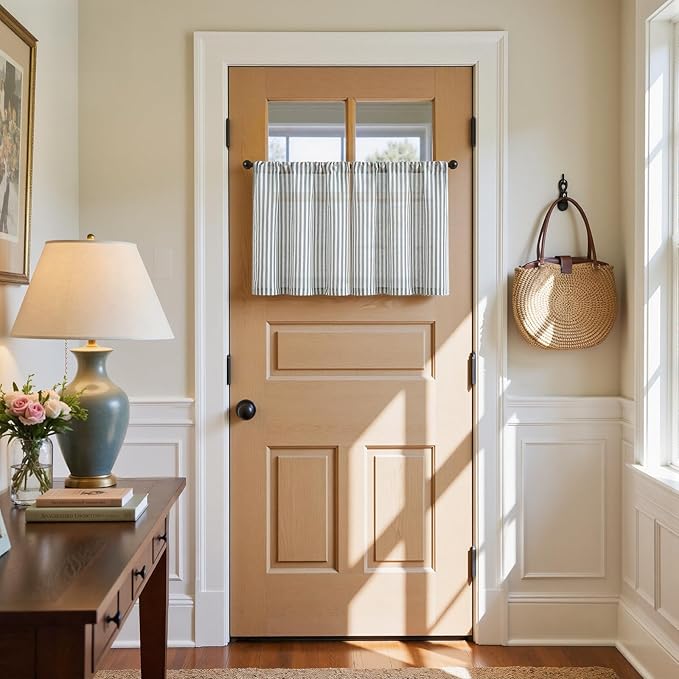 jinchan Striped Linen Kitchen Curtains 20 Inches Length Tier Curtains Farmhouse - Image 2