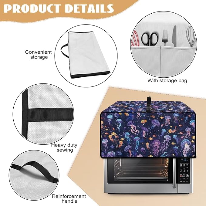 Jellyfish Clownfish Bubble Print Microwave Oven Cover Dust-Proof Fabric Toaster - Image 6