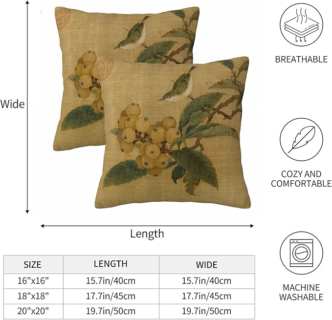 Vintage Rustic Chinoiserie Floral Bird Throw Pillow Covers 18x18 Inch Set of 2 - Image 6