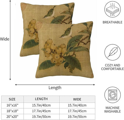 Vintage Rustic Chinoiserie Floral Bird Throw Pillow Covers 18x18 Inch Set of 2 - Image 6