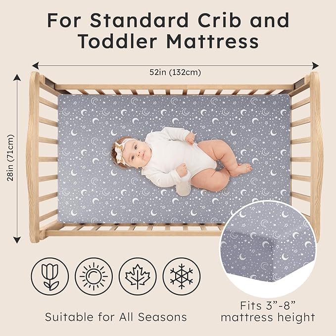 Baby Crib Sheets for Boys Girls Neutral, 2 Pack Crib Mattress Sheet for - Image 2