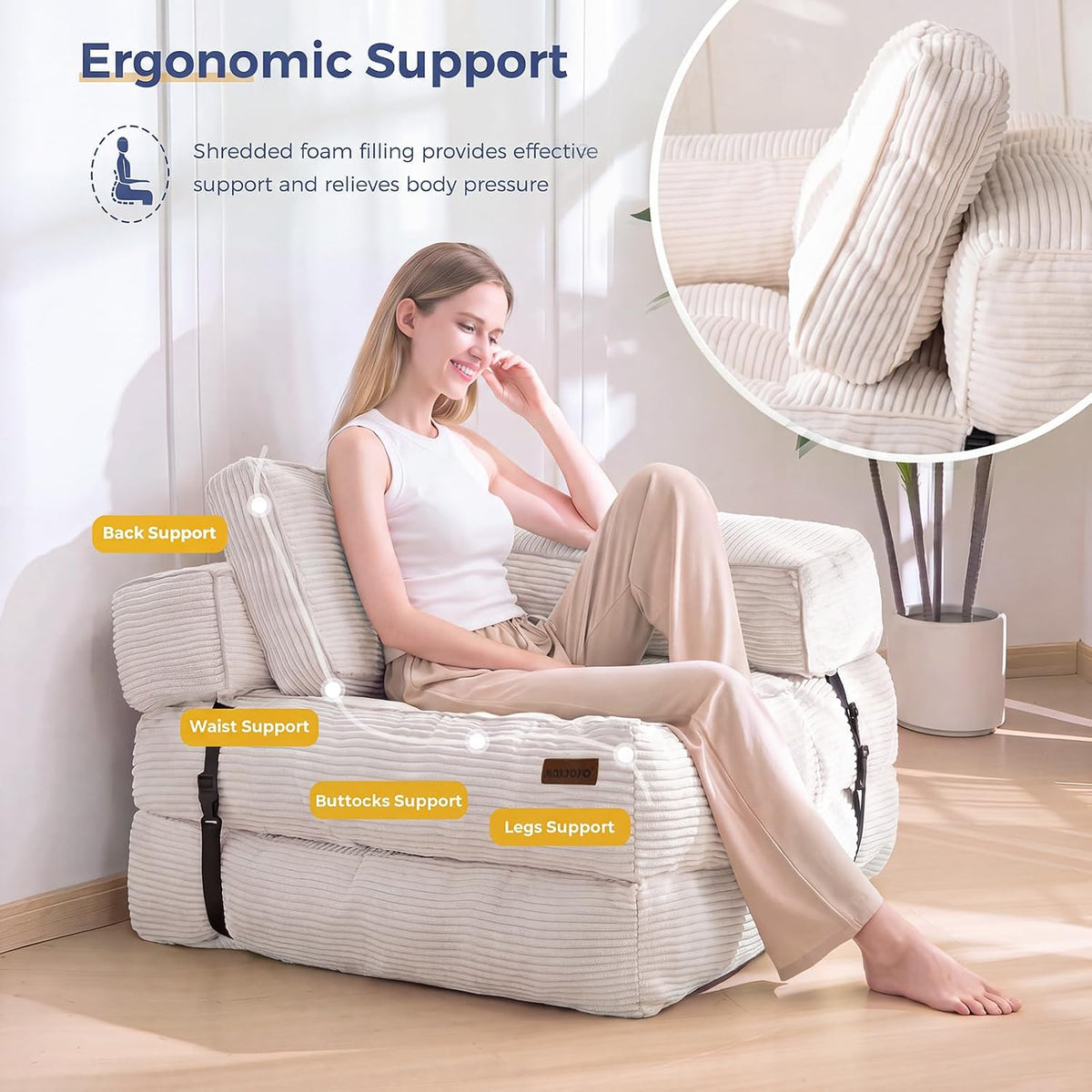 maxyoyo folding sofa bed, convertible chair bed with showing dimensions