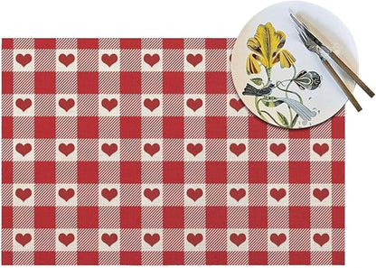 Valentine's Day Placemats Set of 4, Checked Love Hearts Decorative Table Mat 12 - Image 5