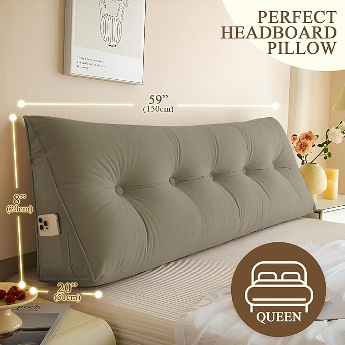 Headboard Pillow Queen, Large Triangular Wedge Headboard Pillow - Image 3