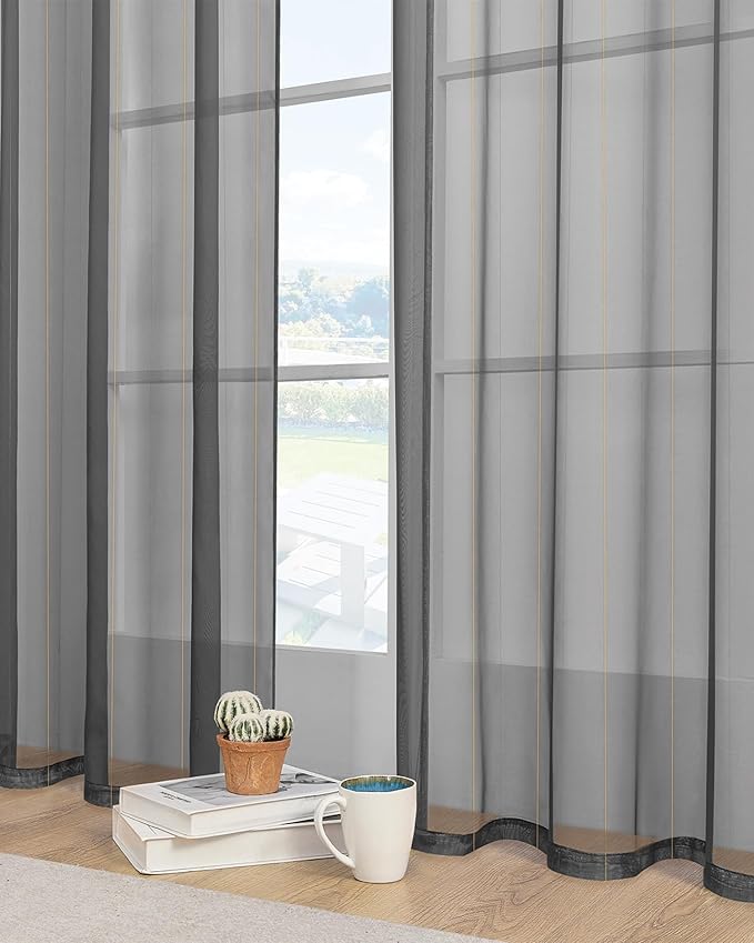Foil Stripe Grey Sheer Curtains 84 inches Length 2 Panels - Image 6