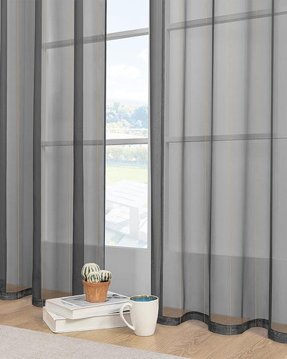 Foil Stripe Grey Sheer Curtains 84 inches Length 2 Panels - Image 6