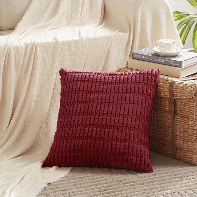 Fancy Homi 4 Packs Burgundy Decorative Throw Pillow Covers 14x14 Inch - Image 2