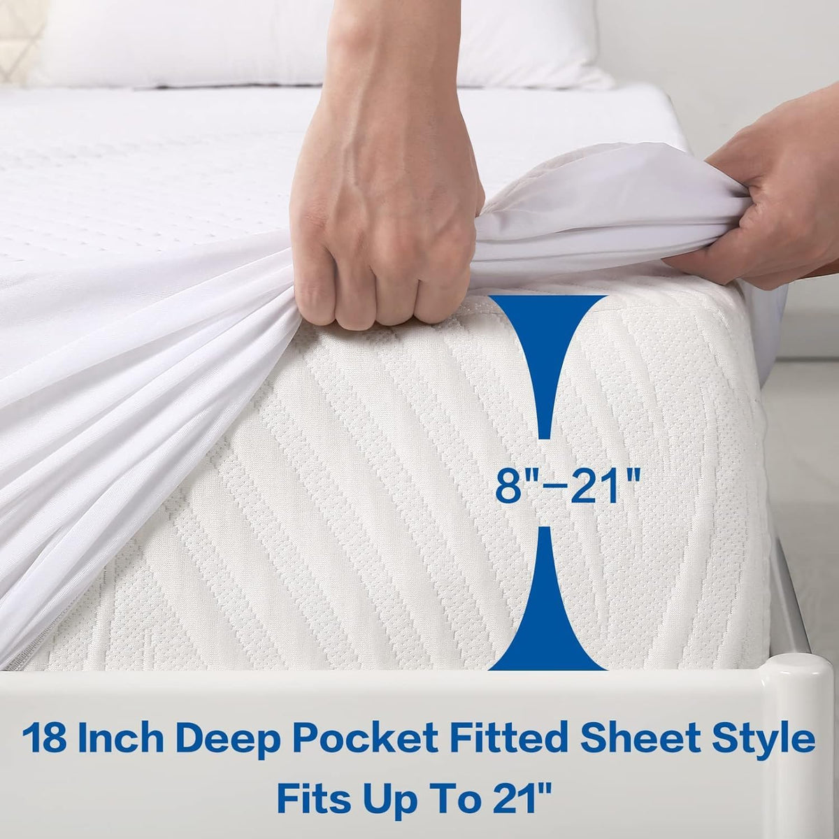 premium king size mattress protector waterproof cooling (white,78"x80"), side view