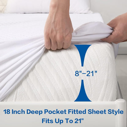 premium king size mattress protector waterproof cooling (white,78"x80"), side view