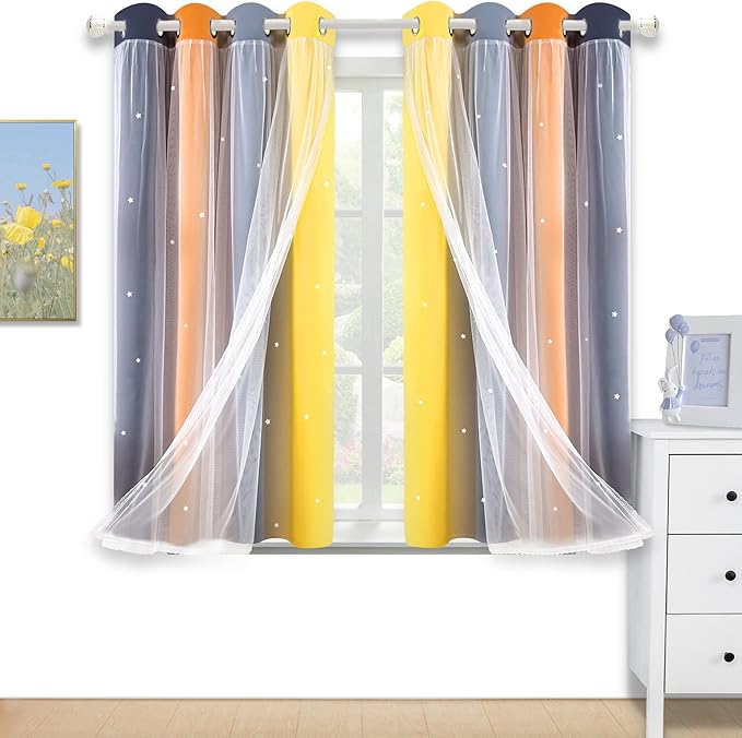 Kinryb Nursery/Kids/Girls Room Star Cut Out Blackout Rainbow Curtain by Kinryb