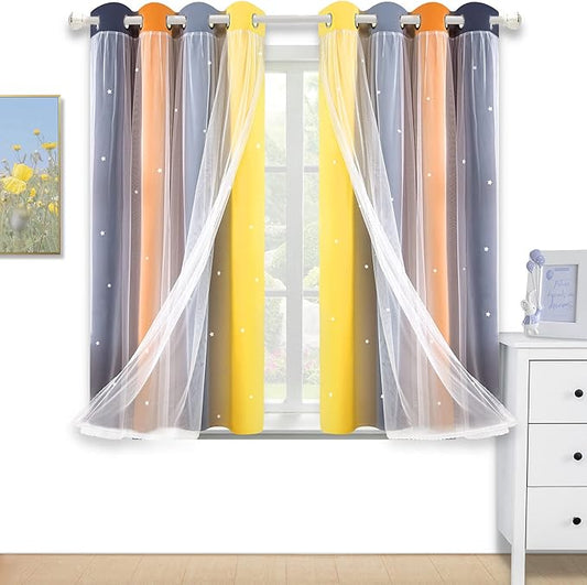 Kinryb Nursery/Kids/Girls Room Star Cut Out Blackout Rainbow Curtain by Kinryb