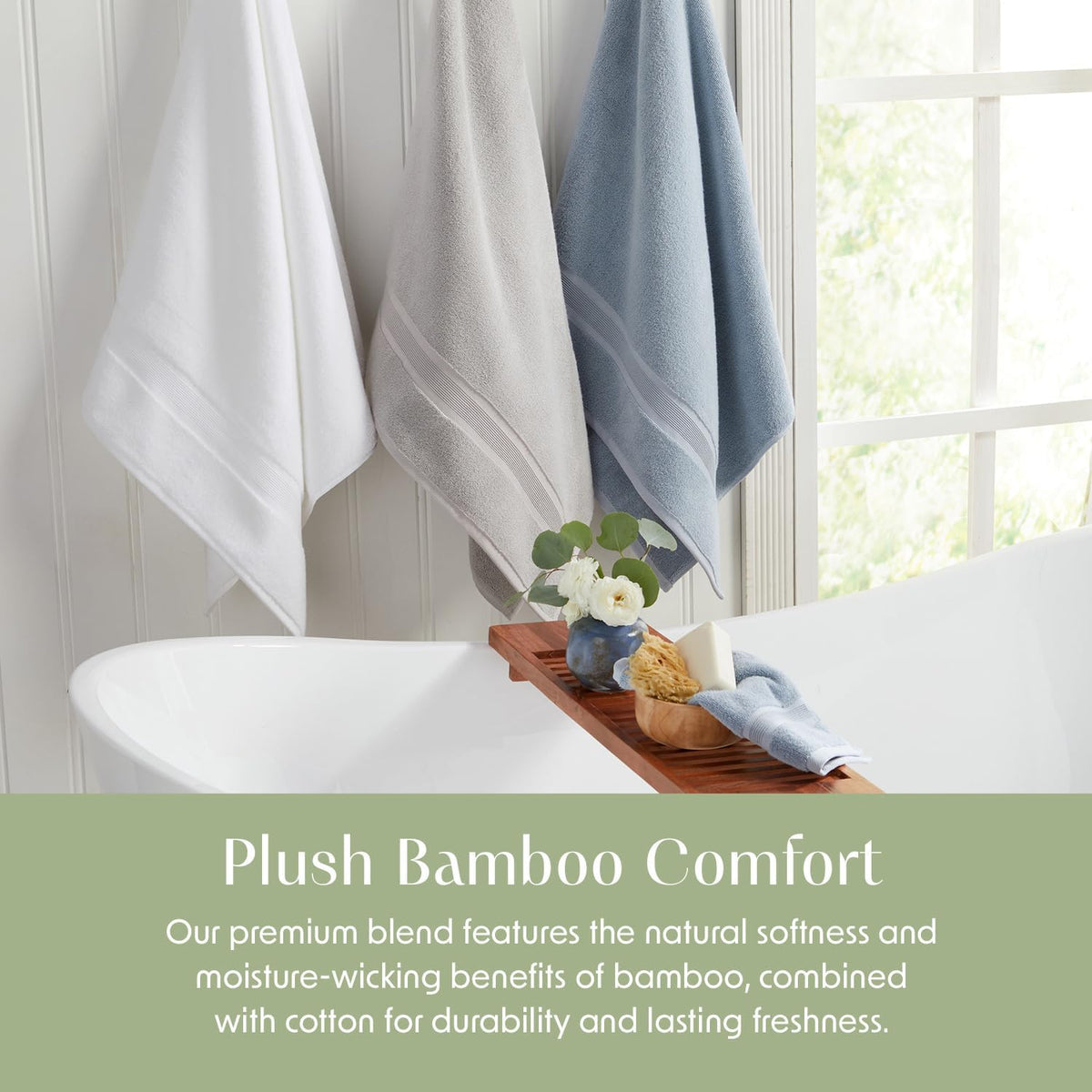 springtree home luxury bamboo rayon bath towel set on a desk or shelf