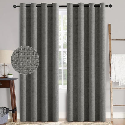 MIULEE Linen Texture Curtains, 2 Pack Dark Grey 52x108 Inch, Room Darkening by MIULEE
