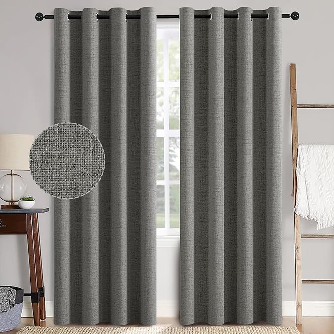 MIULEE Linen Texture Curtains for Bedroom Solid 100% Blackout Thermal Insulated by MIULEE