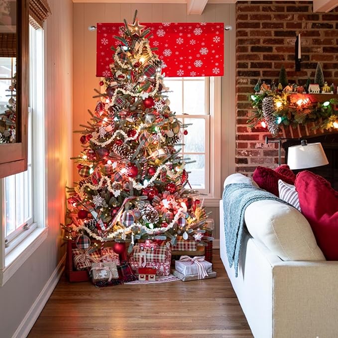 Elegant Snowflake Valance for Windows Decor 52 x 18 Inches Festive Winter Rod - Image 2
