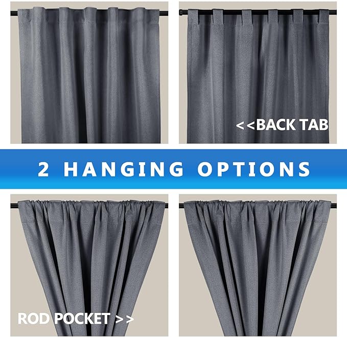 Linen 100% Blackout Curtains for Bedroom, Back Tab/Rod Pocket Curtain for - Image 4