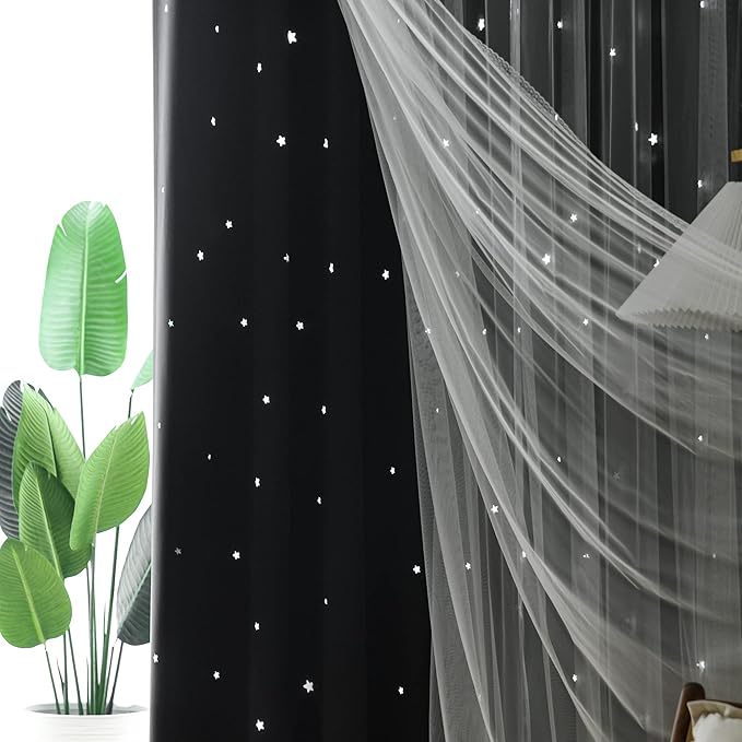 Kinryb Kids Blackout Curtains for Bedroom/Living Room/Classroom, Sheer Overlay - Image 2