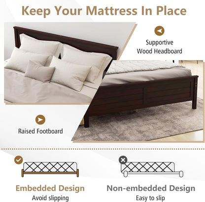 komfott full size wood bed frame with 2, front angle view