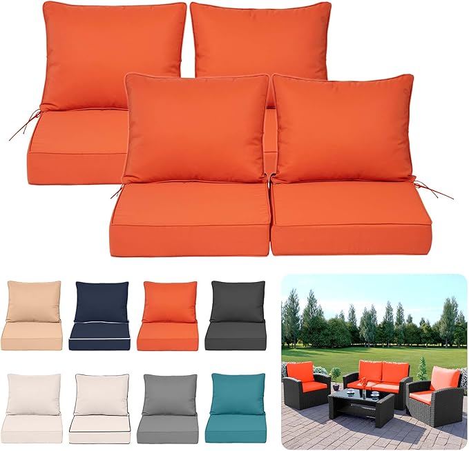Deep Seat Outdoor Cushion Set of 4, UV&Fade Resistant Deep Seat Patio Cushions by Vulacko