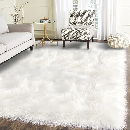Latepis 5x7 Area Rugs White Furry Faux Sheepskin Rug Washable Fluffy Fur Rug by Latepis