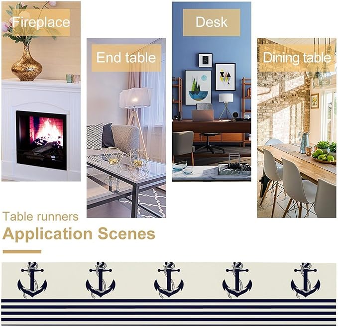 Nautical Anchor Table Runner Vintage Geometric Stripe Modern Sea Adventure - Image 6