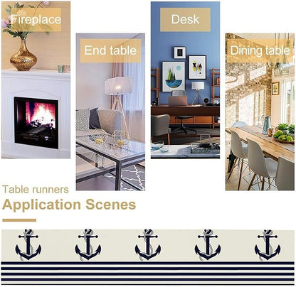 Nautical Anchor Table Runner Vintage Geometric Stripe Modern Sea Adventure - Image 6
