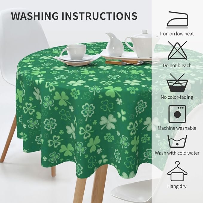 St.Patrick's Day Tablecloth Round 60×60 Inch, Spring Green Luck Shamrock - Image 4