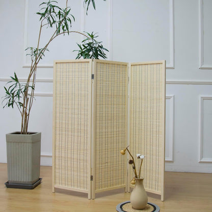 furnnylane 3 panel short room divider screen,beige freestanding, side view