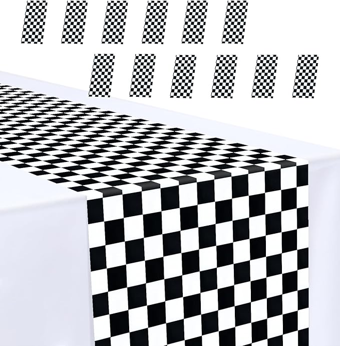 12 Pcs Black and White Checkered Table Runner 14 x 108 Plastic Table Runner by MUNILAIL