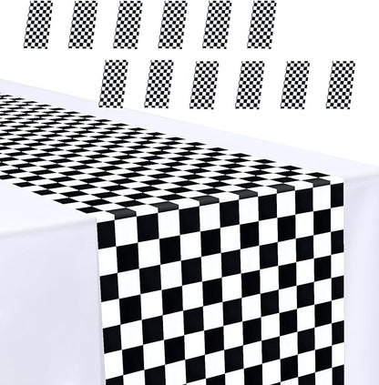 12 Pcs Black and White Checkered Table Runner 14 x 108 Plastic Table Runner by MUNILAIL
