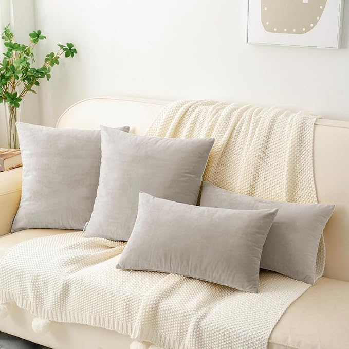 HWY 50 Silver Gray Velvet Throw Pillow Covers 18x18 Inch - Image 5