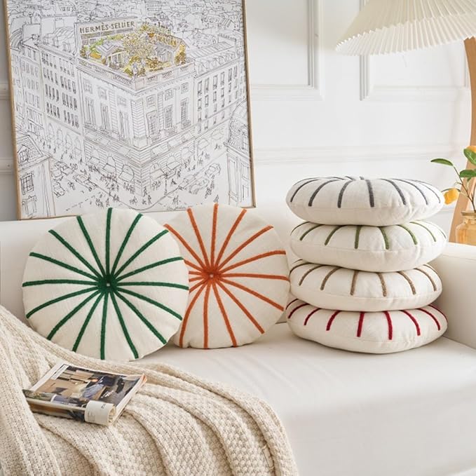 S_SSOY Round Pumpkin Throw Pillows 16", Colorful Striped Cushions Floor Pillows - Image 6
