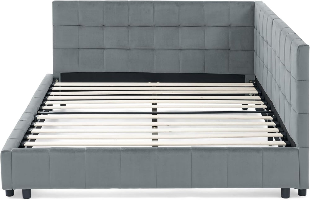 SOFTSEA Full Size Upholstered Corner Bed, Modern Daybed with L-Shaped Backres...