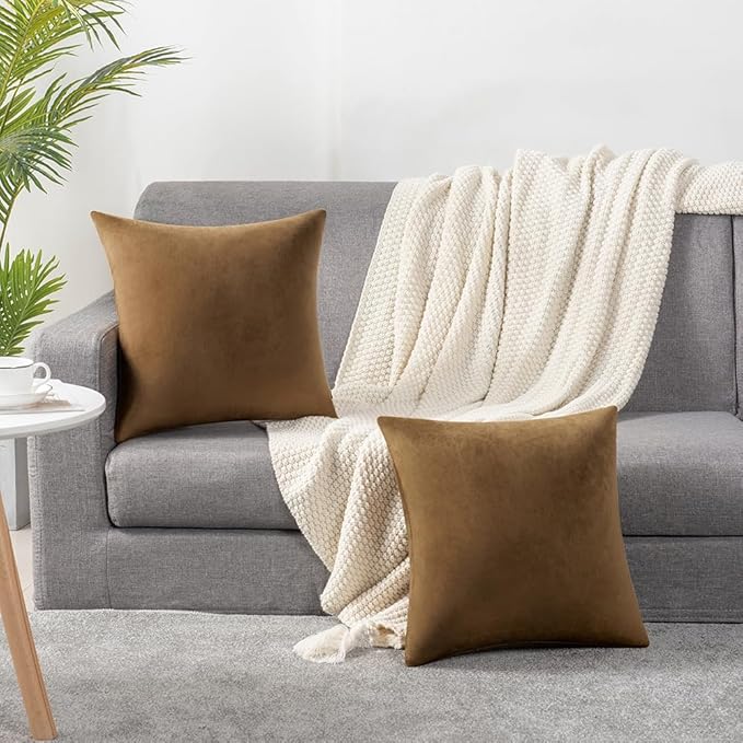 Throw Pillow Cases 20x20 Golden Brown: 2 Pack Cozy Soft Velvet Square - Image 6