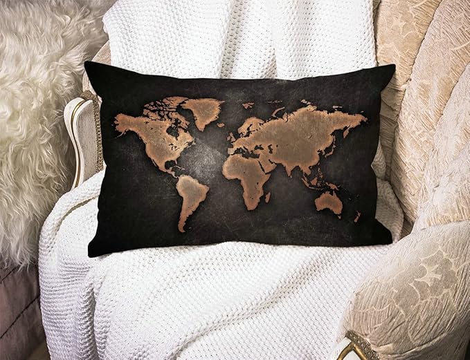 Solekla Pillow Covers Vintage Map on Black Background 12" x 20" Lumbar Pillow - Image 3