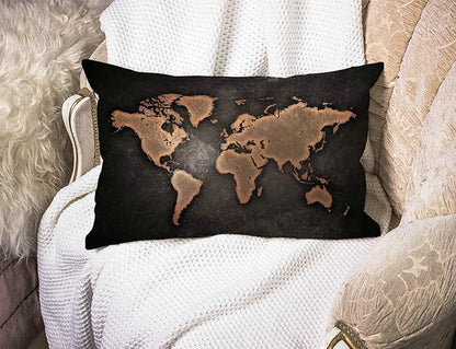 Solekla Pillow Covers Vintage Map on Black Background 12" x 20" Lumbar Pillow - Image 3