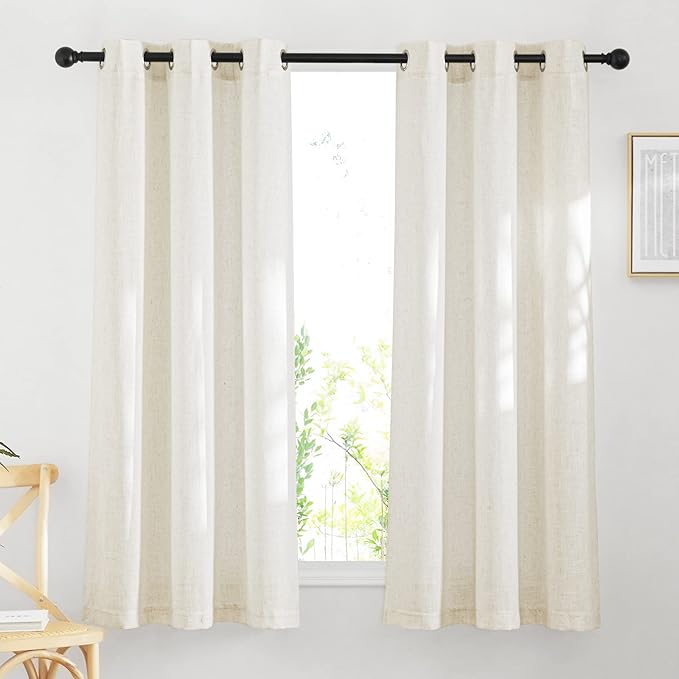 NICETOWN Linen Burlap Bedroom Curtains 63 inches Long, Grommet Semi Sheer Flax by NICETOWN