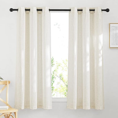NICETOWN Linen Burlap Bedroom Curtains 63 inches Long, Grommet Semi Sheer Flax by NICETOWN