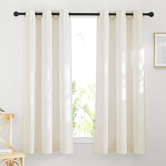 NICETOWN Linen Burlap Bedroom Curtains 63 inches Long, Grommet Semi Sheer Flax by NICETOWN