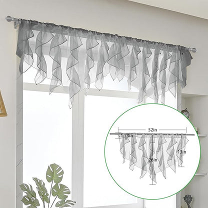 PearAge Ruffled Voile Semi Sheer Curtain Valance, Kitchen Living Room Shabby - Image 5