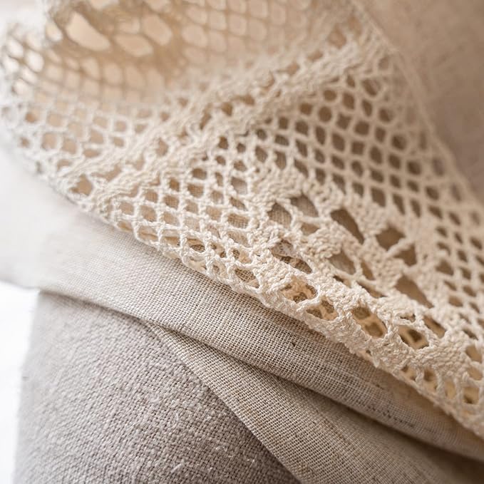 ENJOYBRIDAL Beige Curtains Crochet Lace Patchwork Drapes Curtains 84 Inch - Image 4